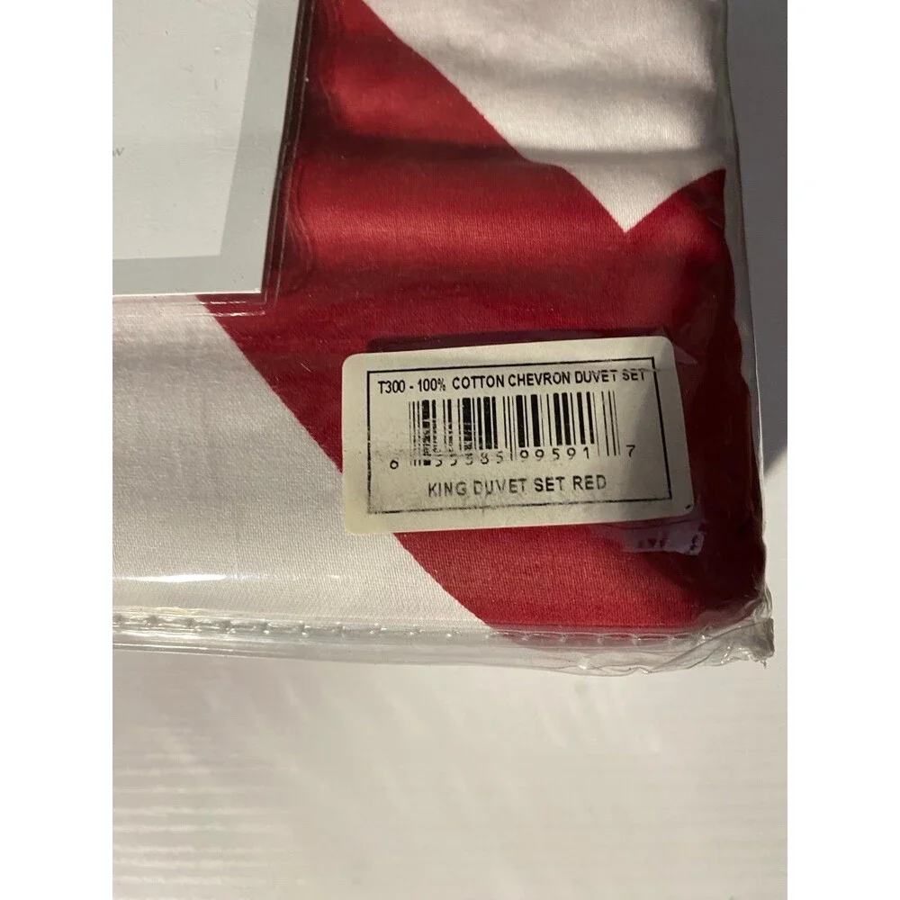 Majestic King Duvet Cover Set 3pc Red Chevron 100% Cotton 300 TC New
